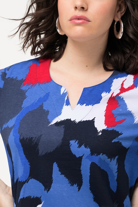 T-Shirt, Blüten, A-Linie, Tunika-Ausschnitt, Halbarm