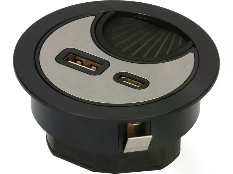 Max Hauri USB-Ladesteckdose USB A C mit Kabeldurchführung, Kabeldurchführung mit USB A und USB C Charger