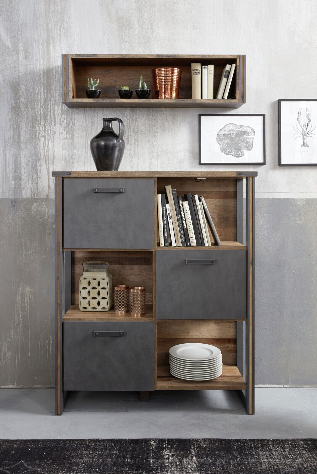 Regal PRIME 113 x 136 cm Holznachbildung Old Wood grau