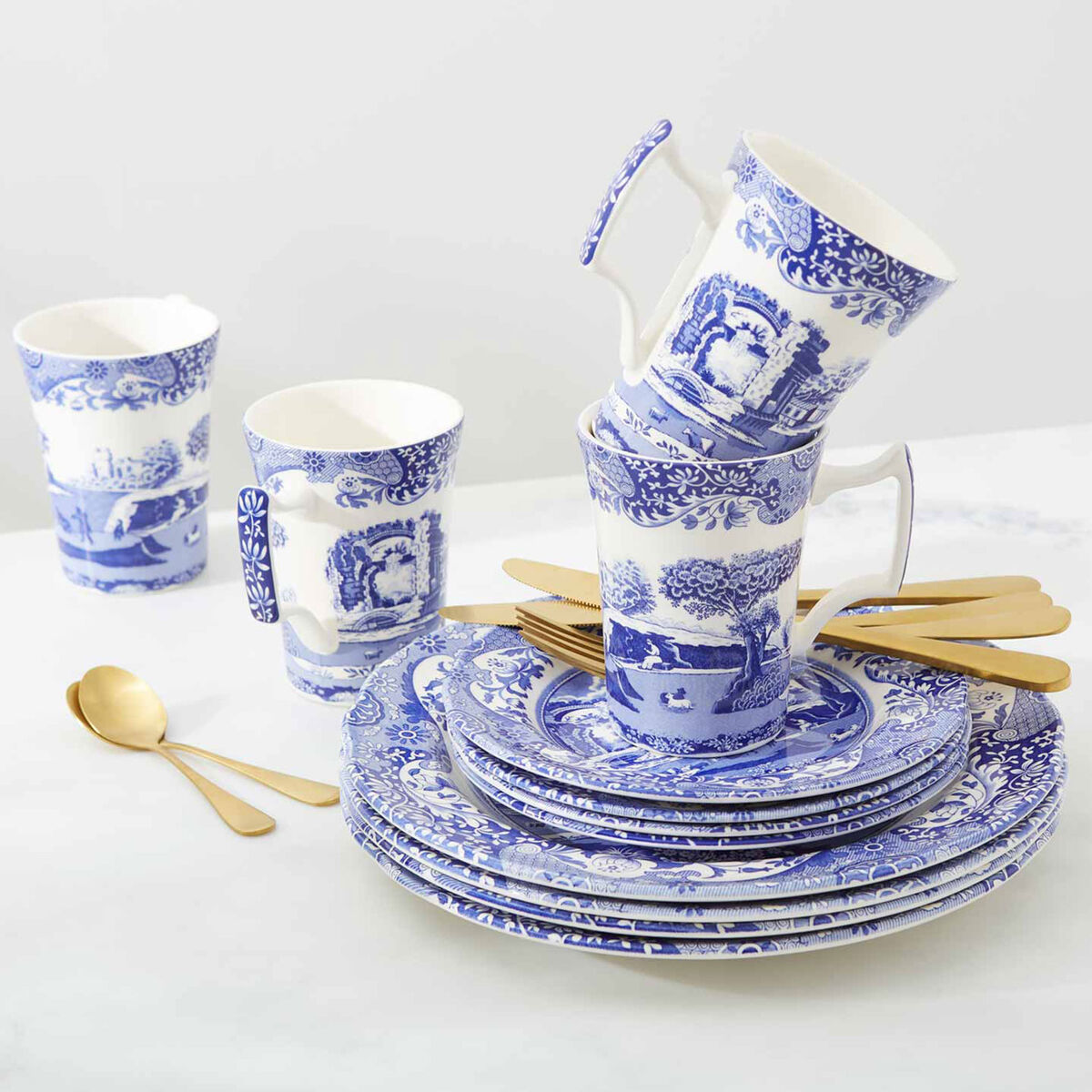 Spode Blue Italian servise 12 deler, blå/hvit