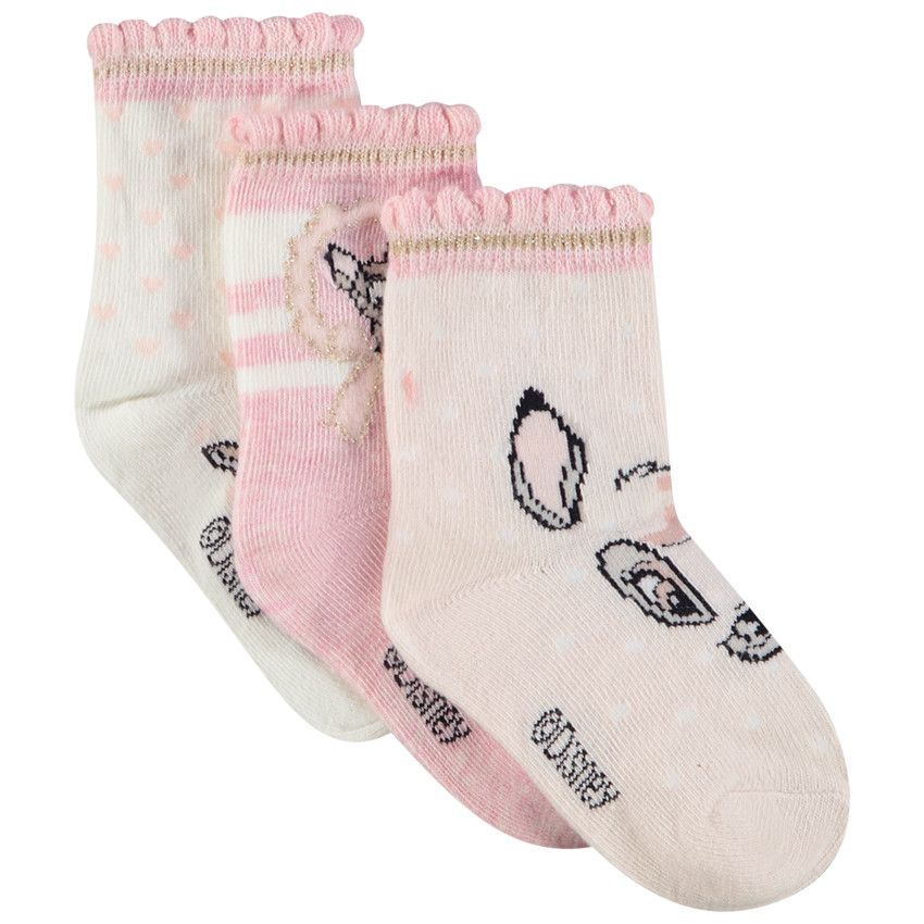Lot de 3 paires de chaussettes normales Bambi Disney pour bébé fille - Beige