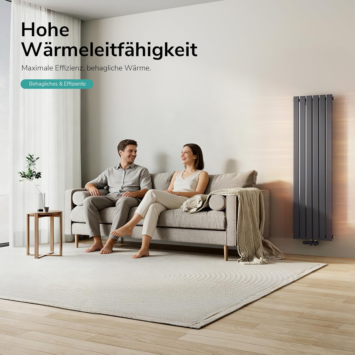 EMKE Design Heizkörper Flach, 1600x460 mm Vertikal Flachheizkörper mit Mittelanschluss, Einlagig Paneelheizkörper Wandheizkörper für Bad, Schlafzimmer & Wohnzimmer, Anthrazit 210W