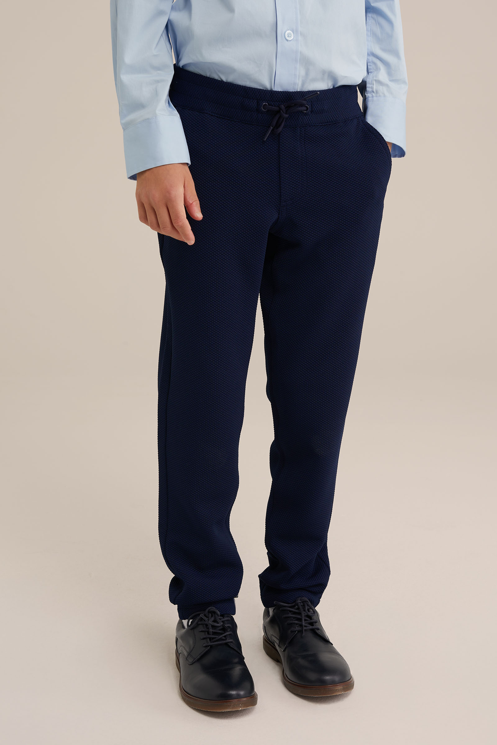 Jongens slim fit pantalon met structuur WE Fashion Donkerblauw