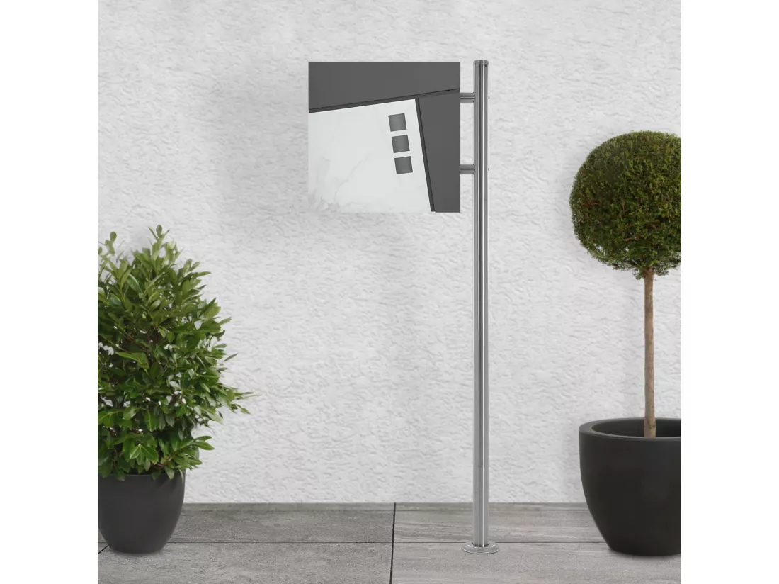 Boîte aux lettres anthracite/aspect marbre support argenté en acier inoxydable