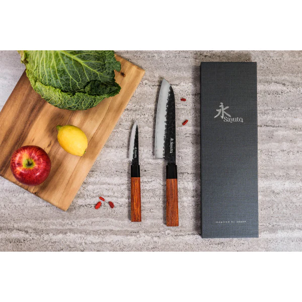 Set 2 couteaux Sayuto Sequoia San Mai office et santoku Sayuto