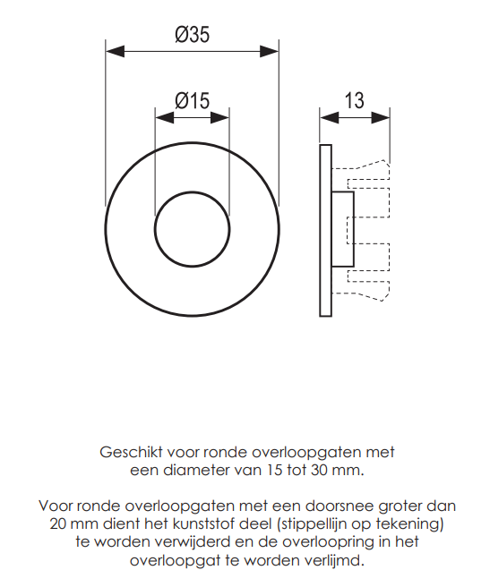 Brauer Brushed Edition overloopring voor wastafels 35mm RVS geborsteld PVD