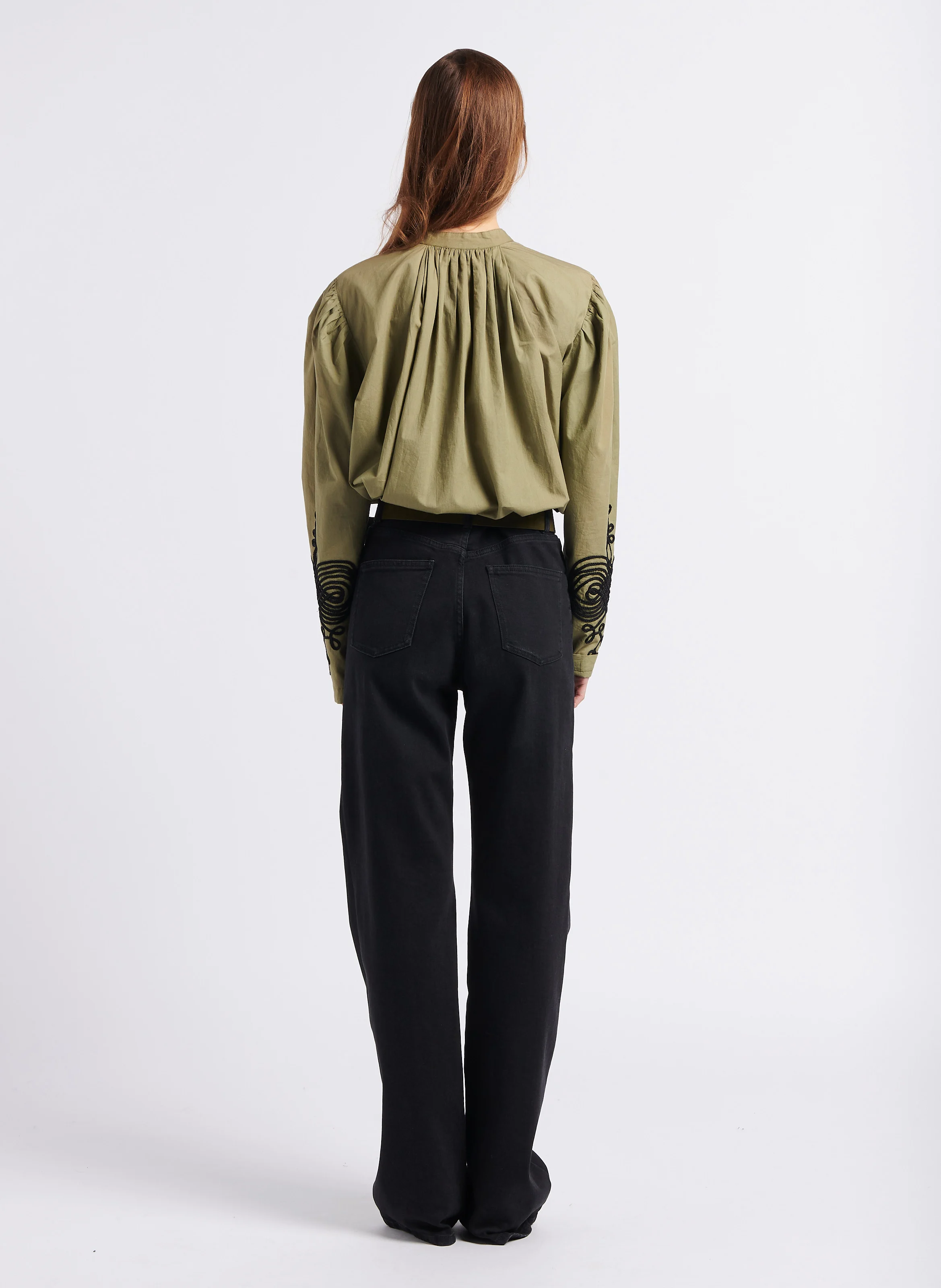 EGO - Blouse ample col rond brodée en coton| Kaki