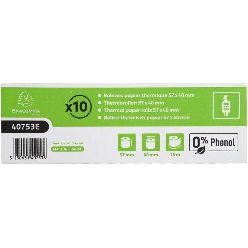 Bobines Terminaux bancaires Exacompta 40753E - l 57 mm x L 18 m, Ø 40 mm - 1 pli(s) - paquet de 60