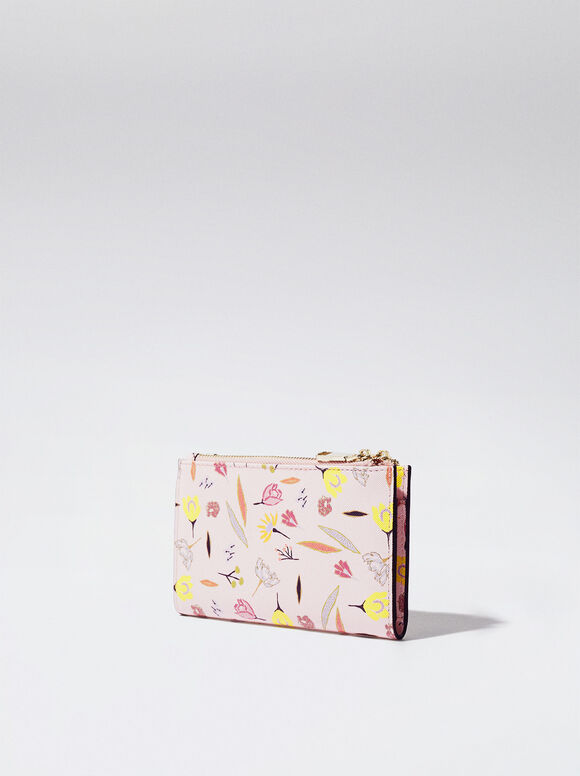 Carteira com estampa floral - Bege