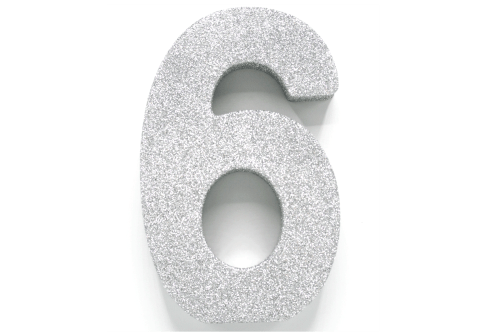 Zilver Tafeldecoratie Cijfer 6 Glitter 20,5cm