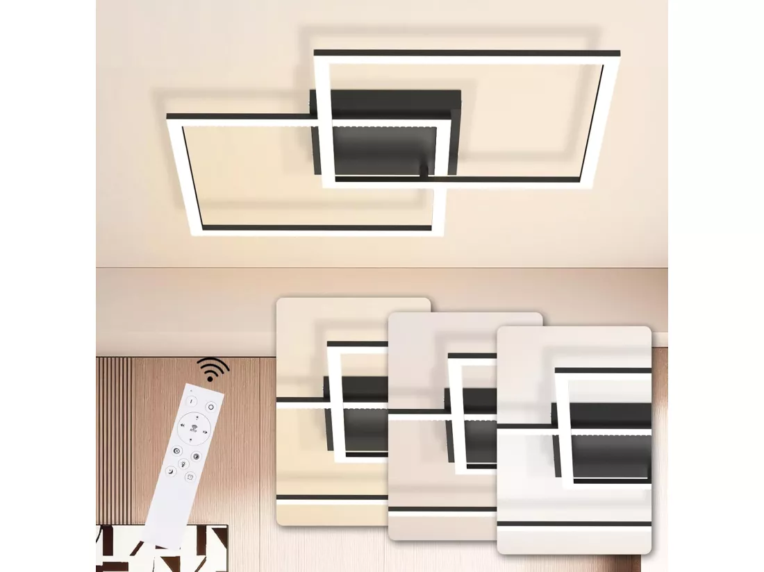 NETTLIFE Plafonnier LED plafonnier salon - lampe de salon lampe de cuisine dimmable 52W noir