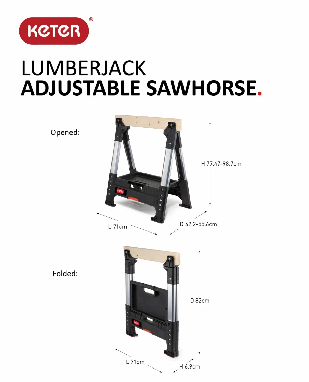 Keter 238271 Lumberjack zaagbok - Kunststof - Zwart - draagcapaciteit 675 kg - 1 stuk