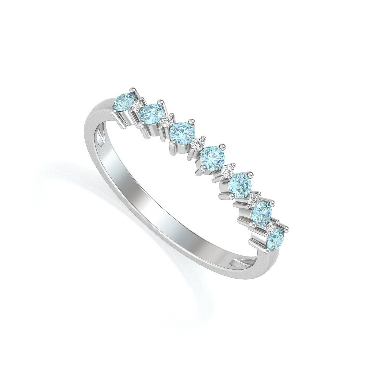 Bague ADEN Or 585 Blanc Aigue-Marine et diamants 1.7grs