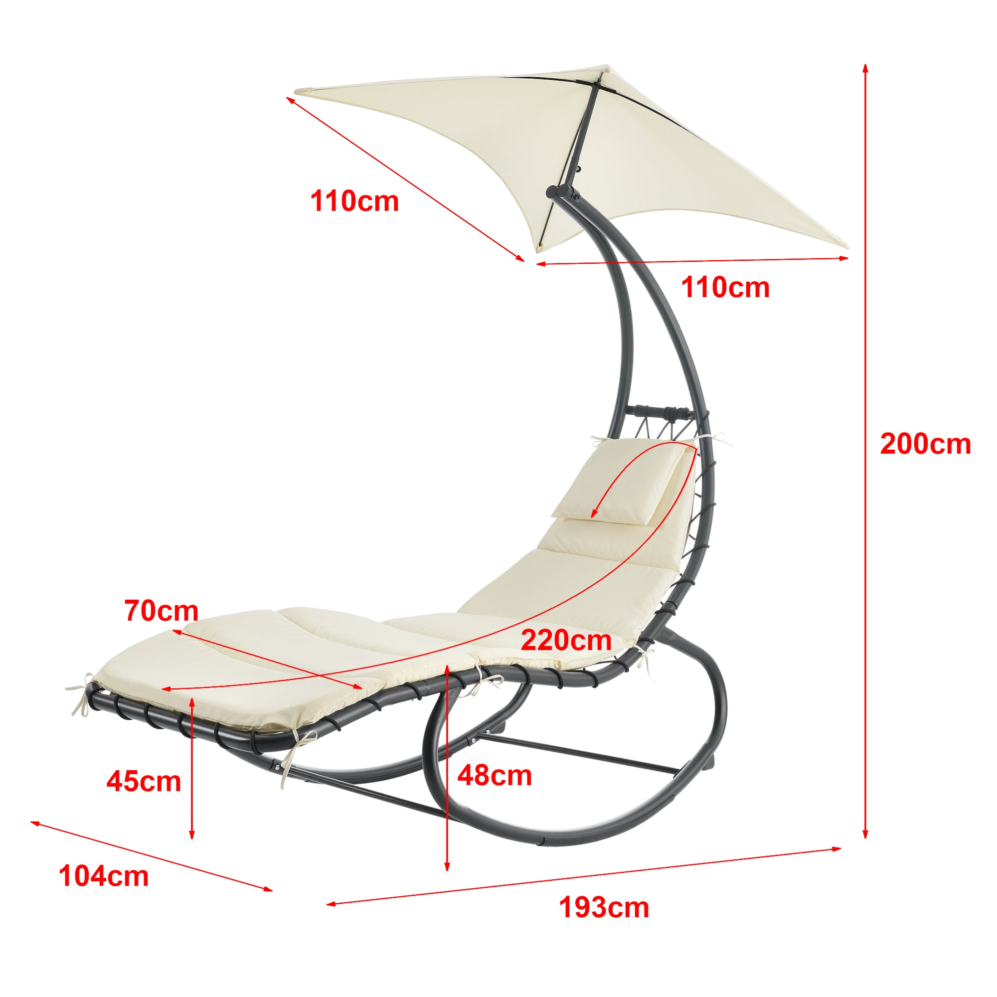 Bain de soleil à bascule acier polyester 193 x 104 x 200 cm anthracite beige