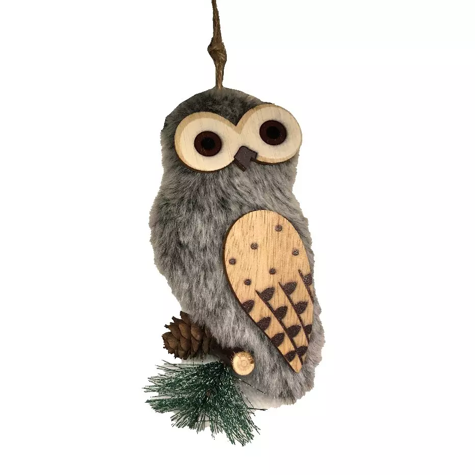 Chouette à suspendre (H13 cm) Evry Gris