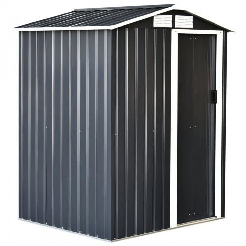 Casinha de jardim metálica Outsunny para armazenamento, cinza e branca.