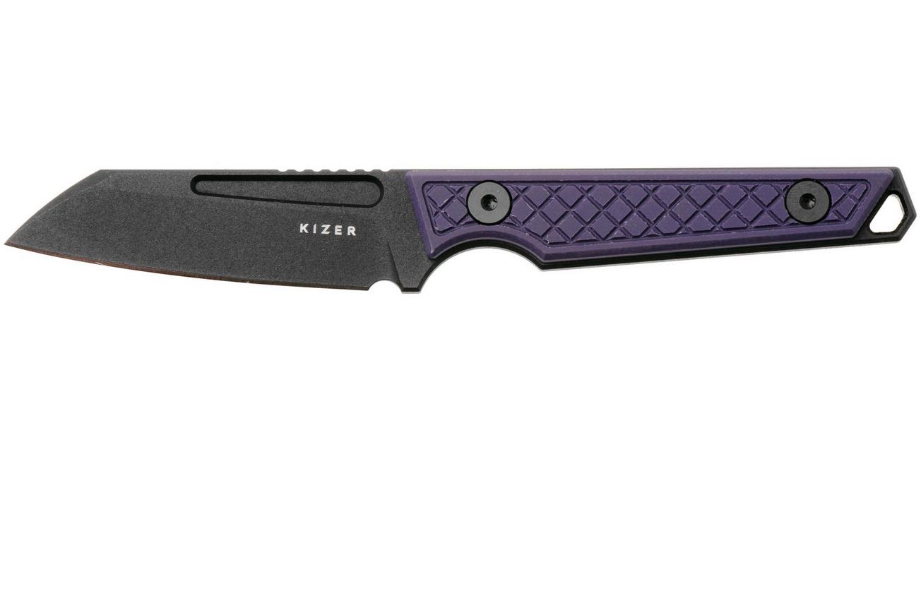 Kizer Vanguard Phasmids 1079A1 Black AEB-L, Purple G10, vaststaand mes, Johan Jordaan design