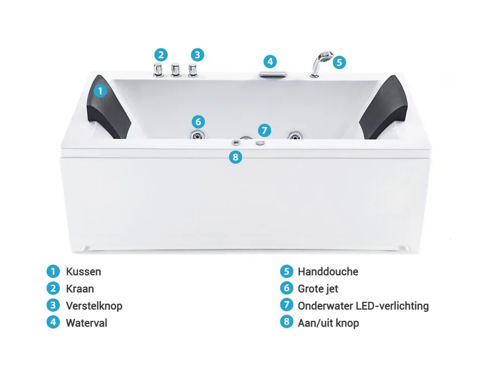 Hoek bubbelbad met LED VARADERO rechtszijdig 183 x 90 cm Wit