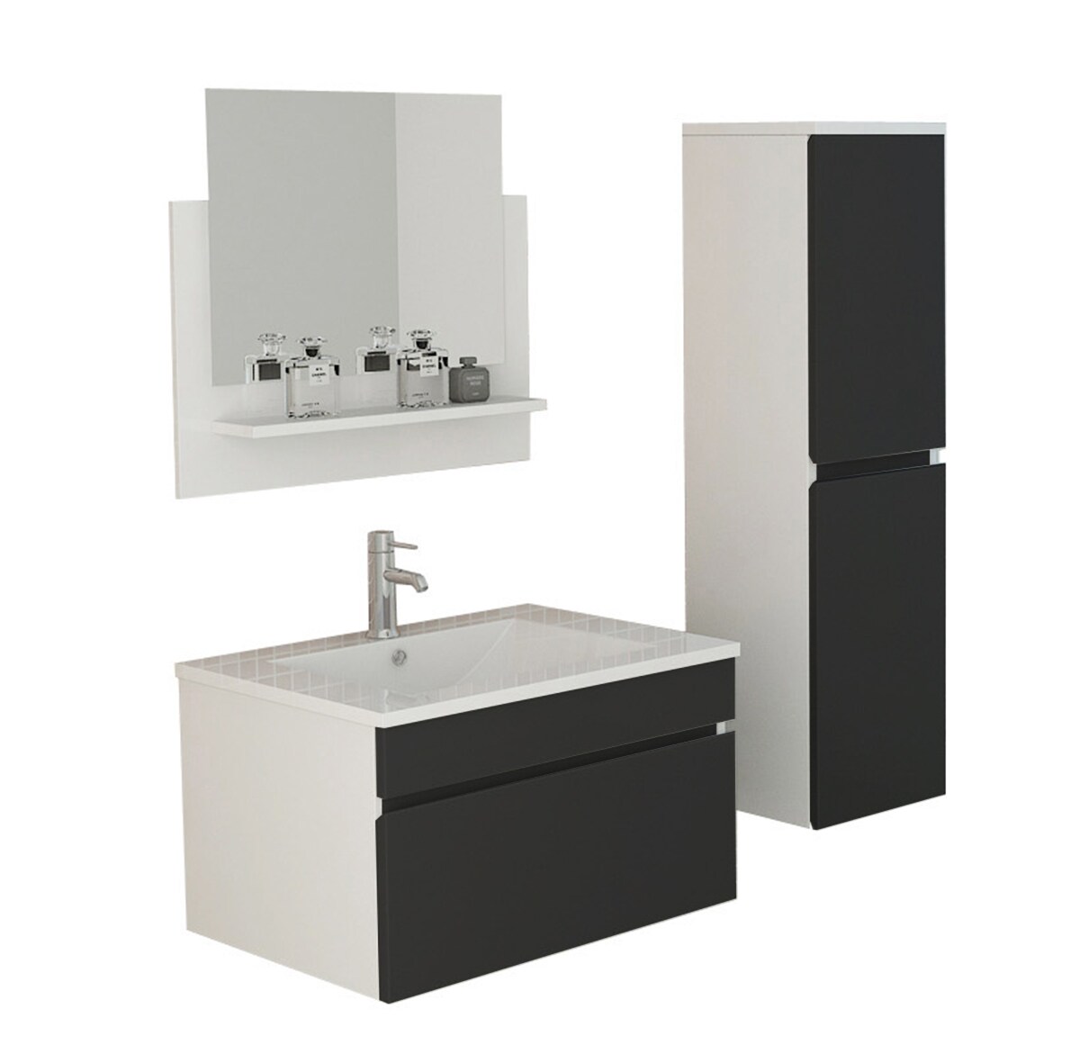 Jet-Line Jet-Line® | Badmöbel Set 3 Teilig | schwarz | Bad Möbel Set | Badset Badmöbel