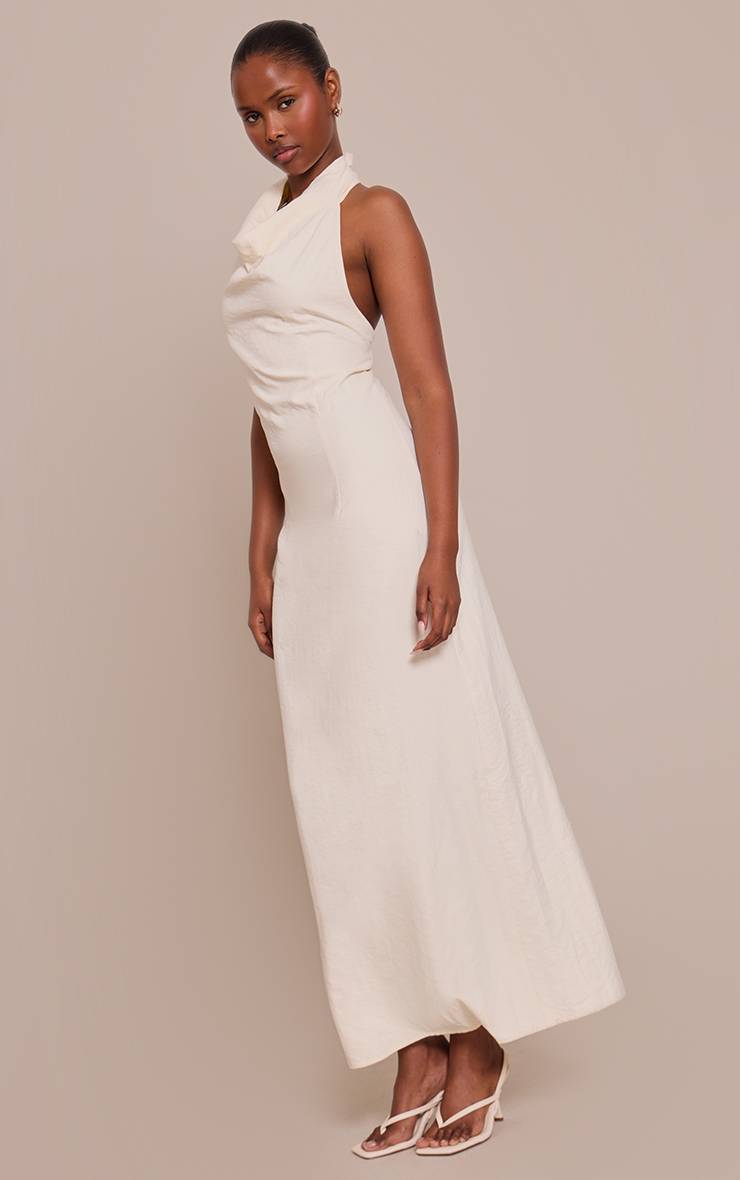 Crème Robe Maxi Sans Manches À Col Bénitier Texturée