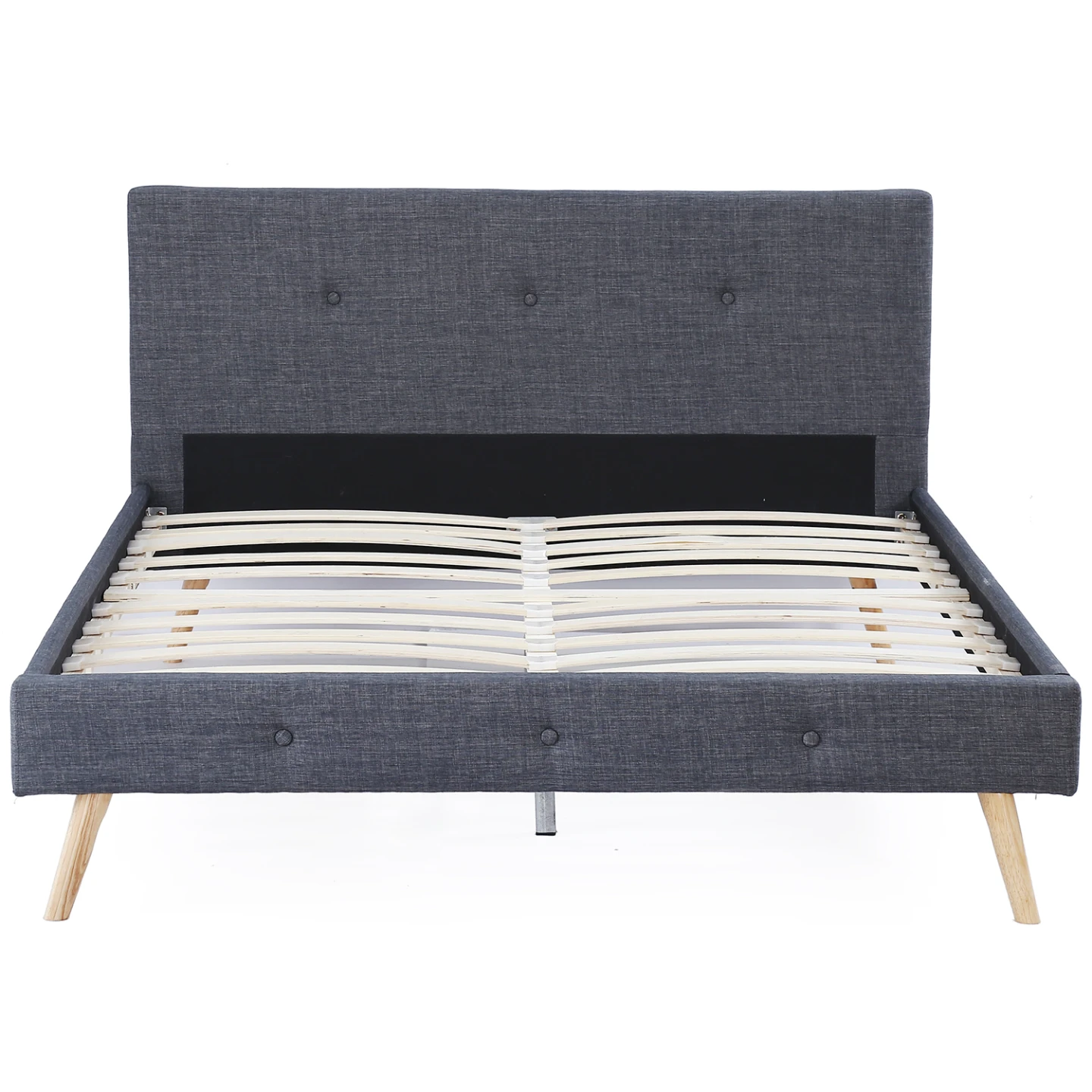 Lit double scandinave OSLO avec tête de lit et sommier 140 x 190 cm tissu gris anthracite