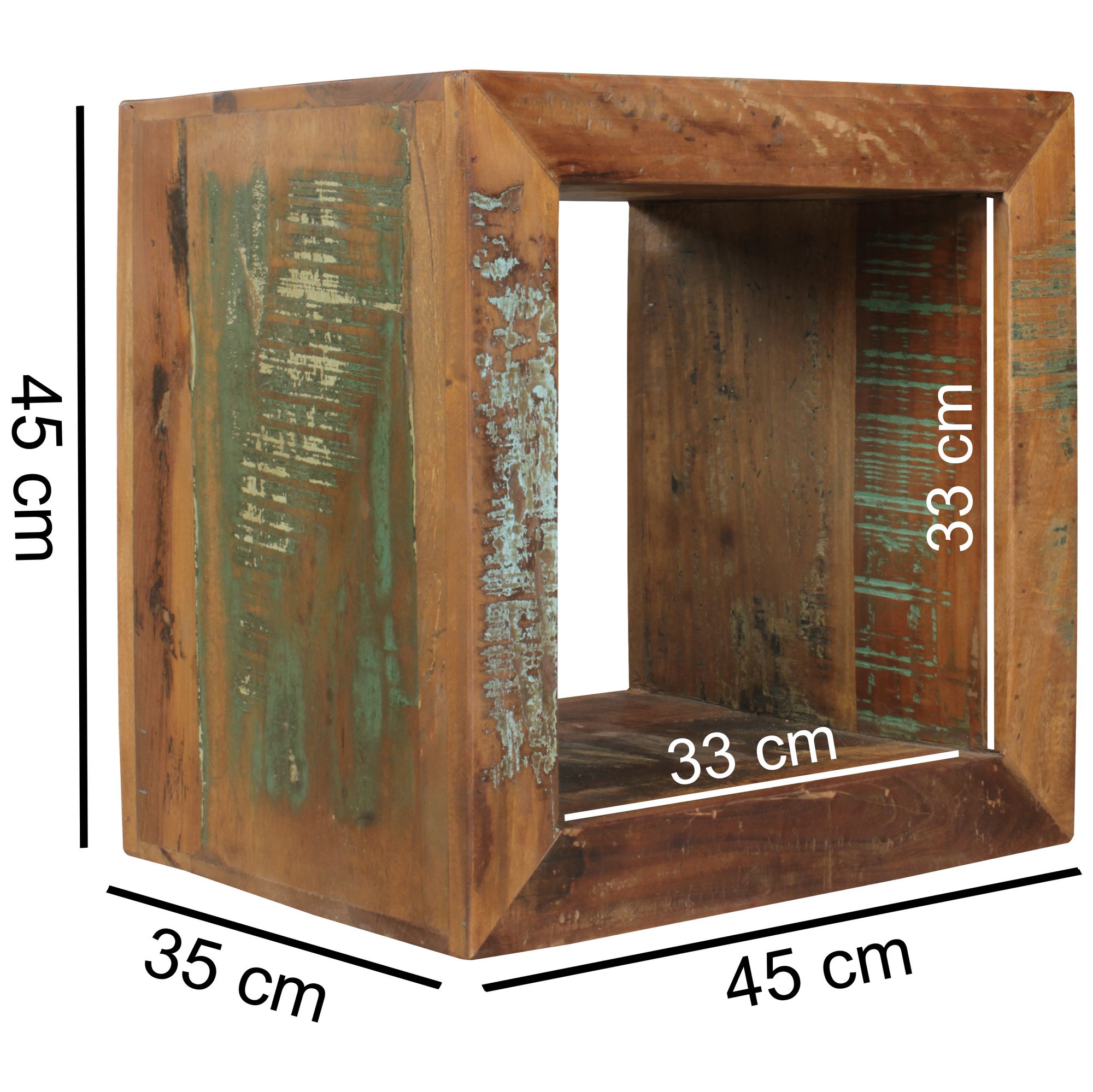 KADIMA DESIGN Quadratischer Beistelltisch Diana, 45x45x35 cm, Mango-Holz - Shabby-Chic & Stabil