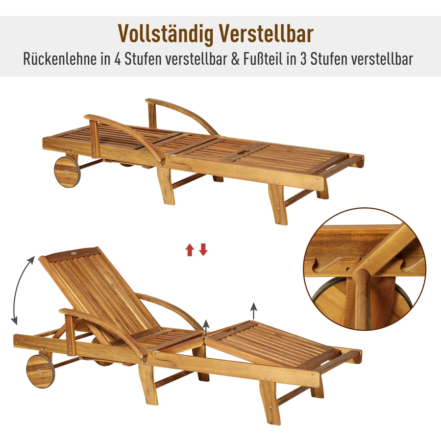Outsunny Holz-Gartenliege verstellbar natur