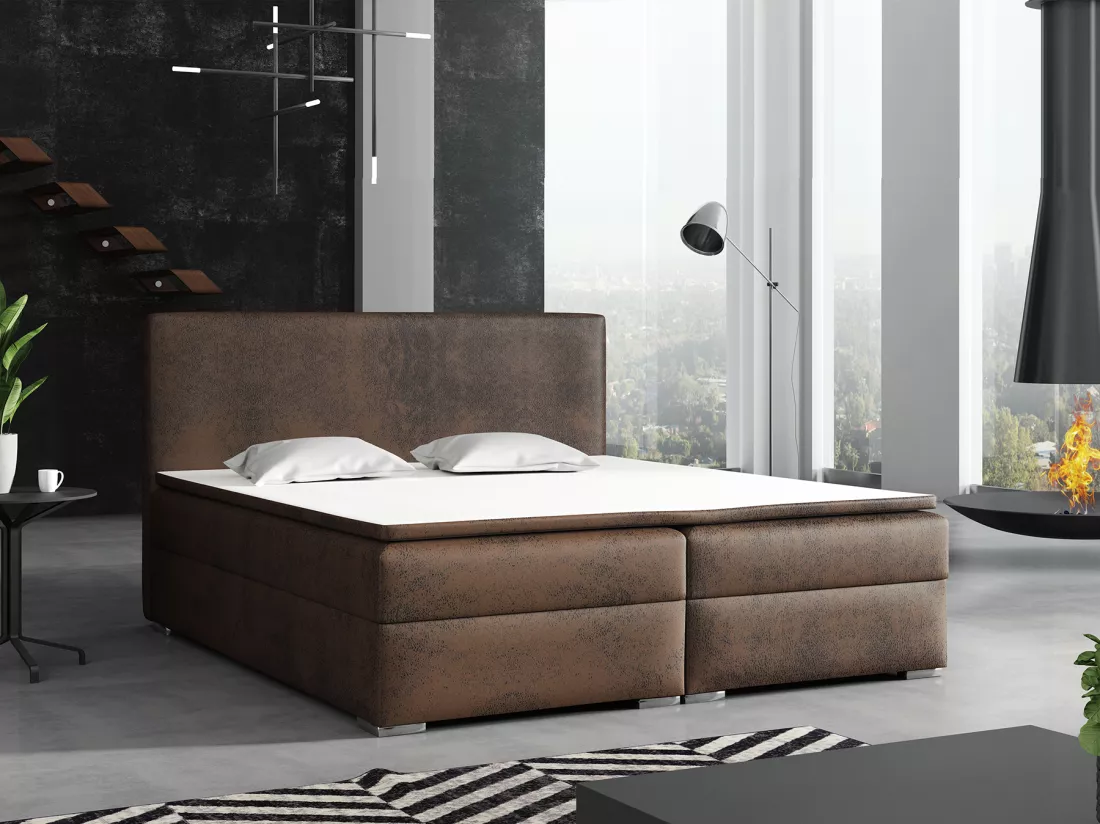 LIT BOXSPRING avec surmatelas Soler 160x200 cm, Gobi 03 (Imitation cuir brun)