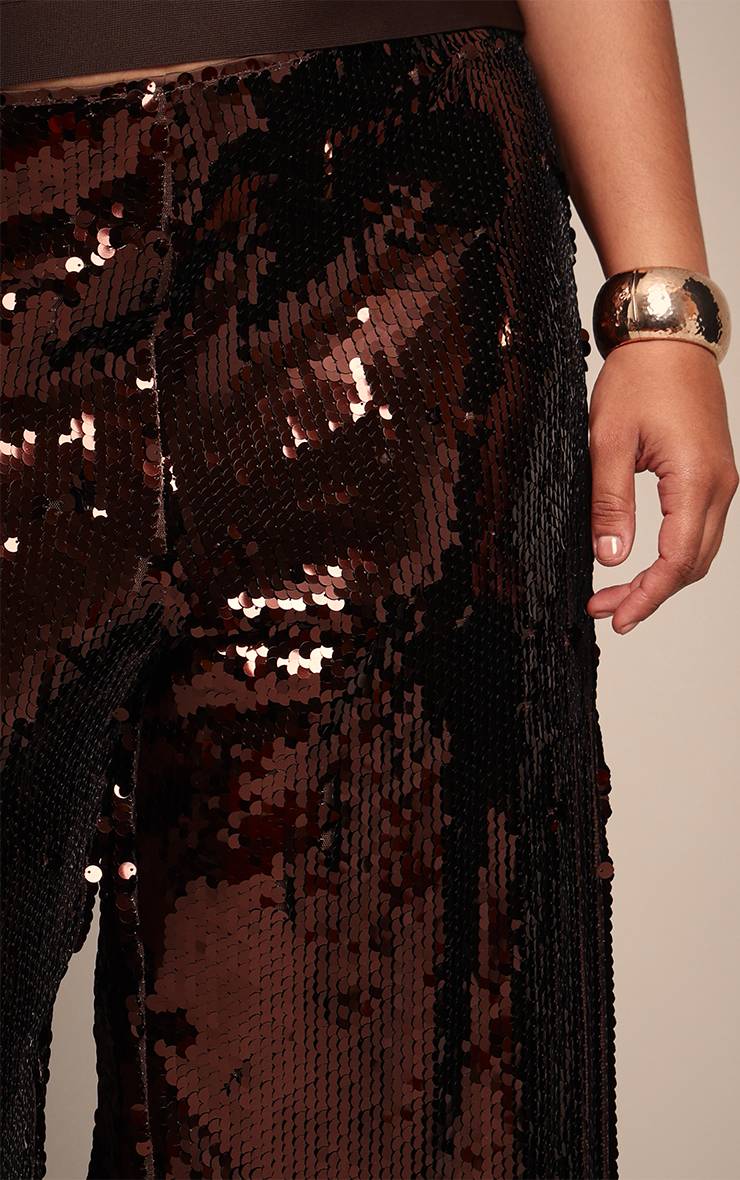 Dark Chocolate Pantalon Large Évasé À Sequins Grande Taille