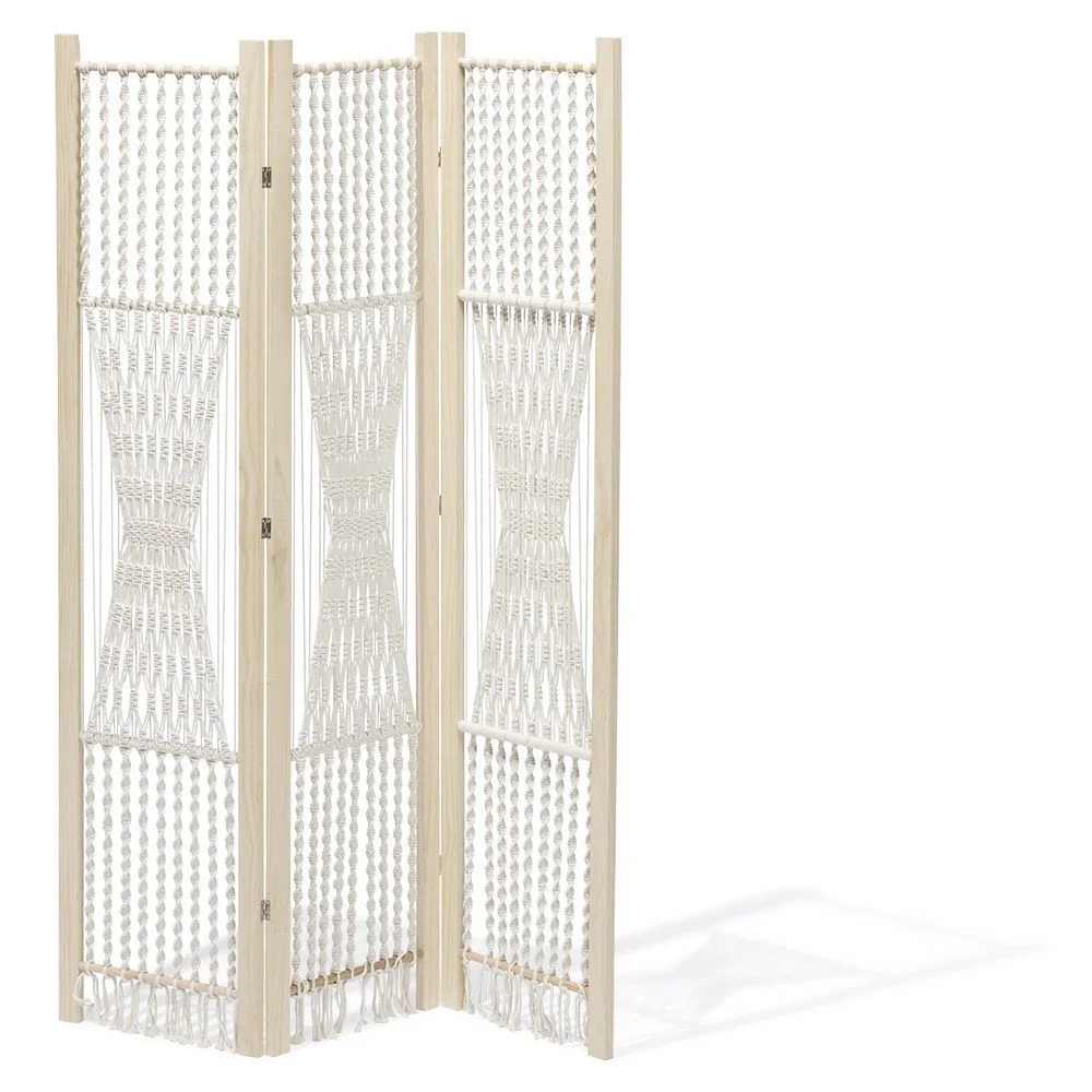 Paravent Zélie pin et coton effet macramé - L120xH170 cm