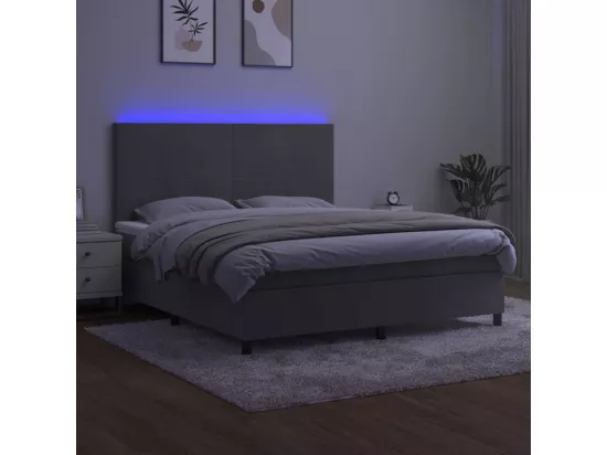 Sommier tapissier matelas et LED Gris clair 160x200 cm Velours