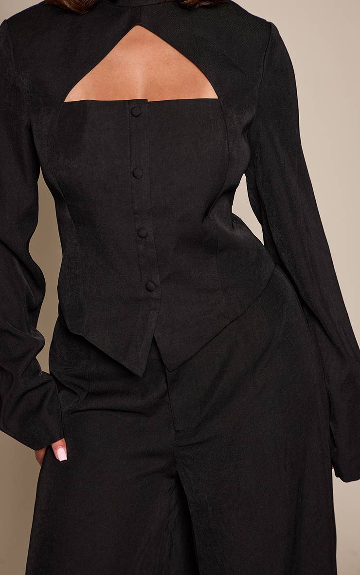 Noir Veste Cintrée À Col Montant Avec Détails Boutonnés