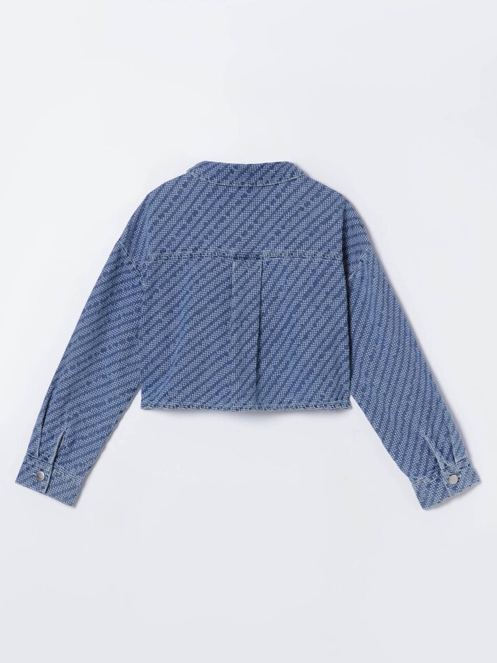 Jaqueta jeans cropped - Azul Médio