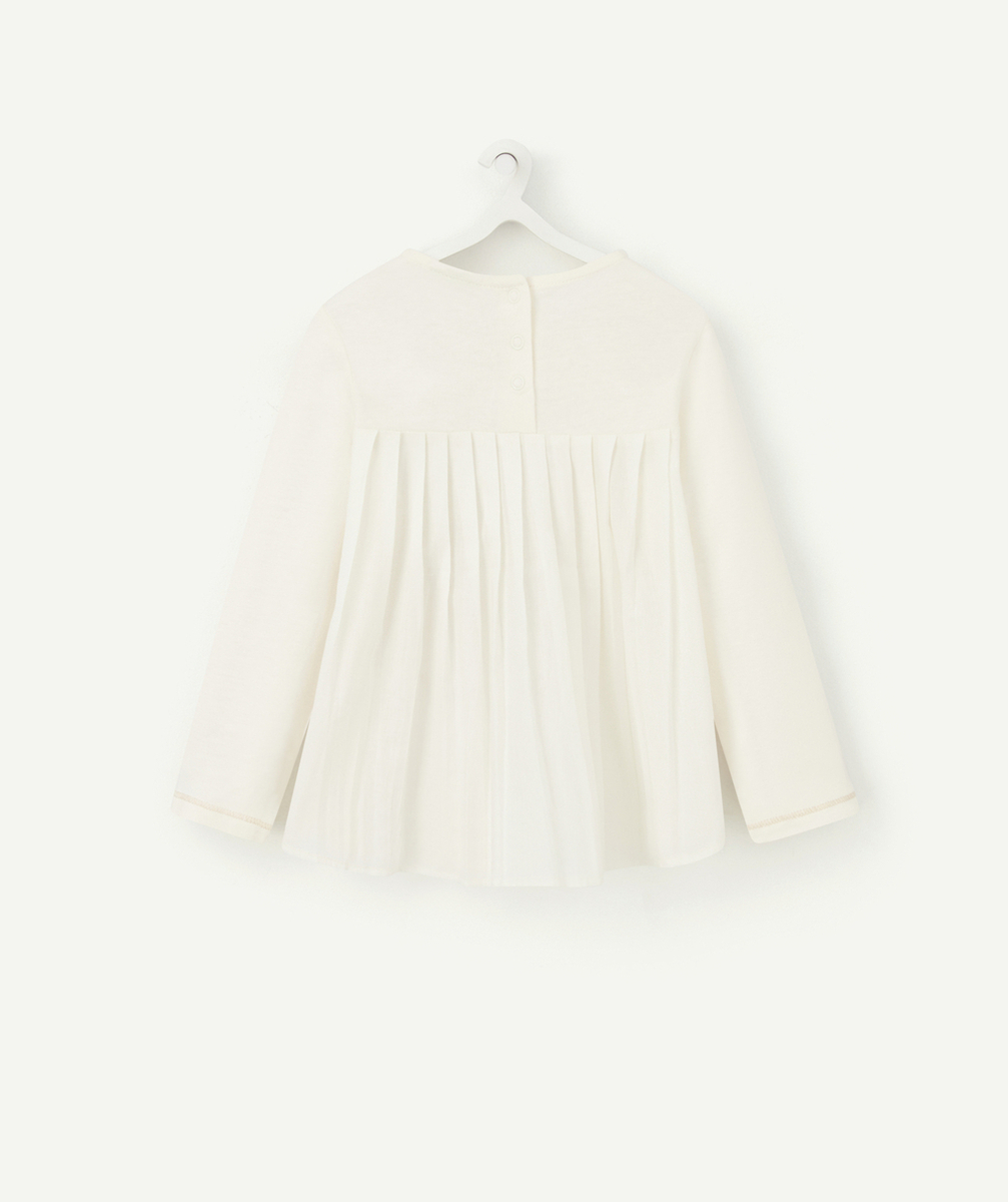 T-SHIRT BÉBÉ FILLE EN COTON BIO ÉCRU AVEC ÉTOILES COULEUR DORÉE ET MESSAGE