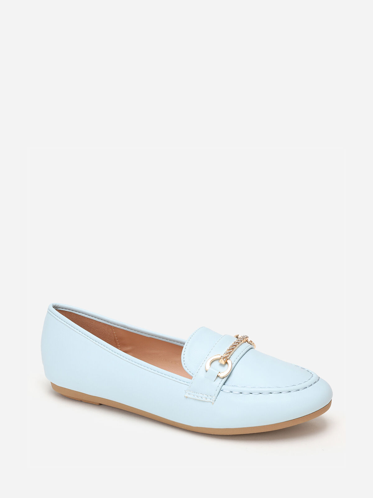 Mocassins plats à détail strass- Bleu clair