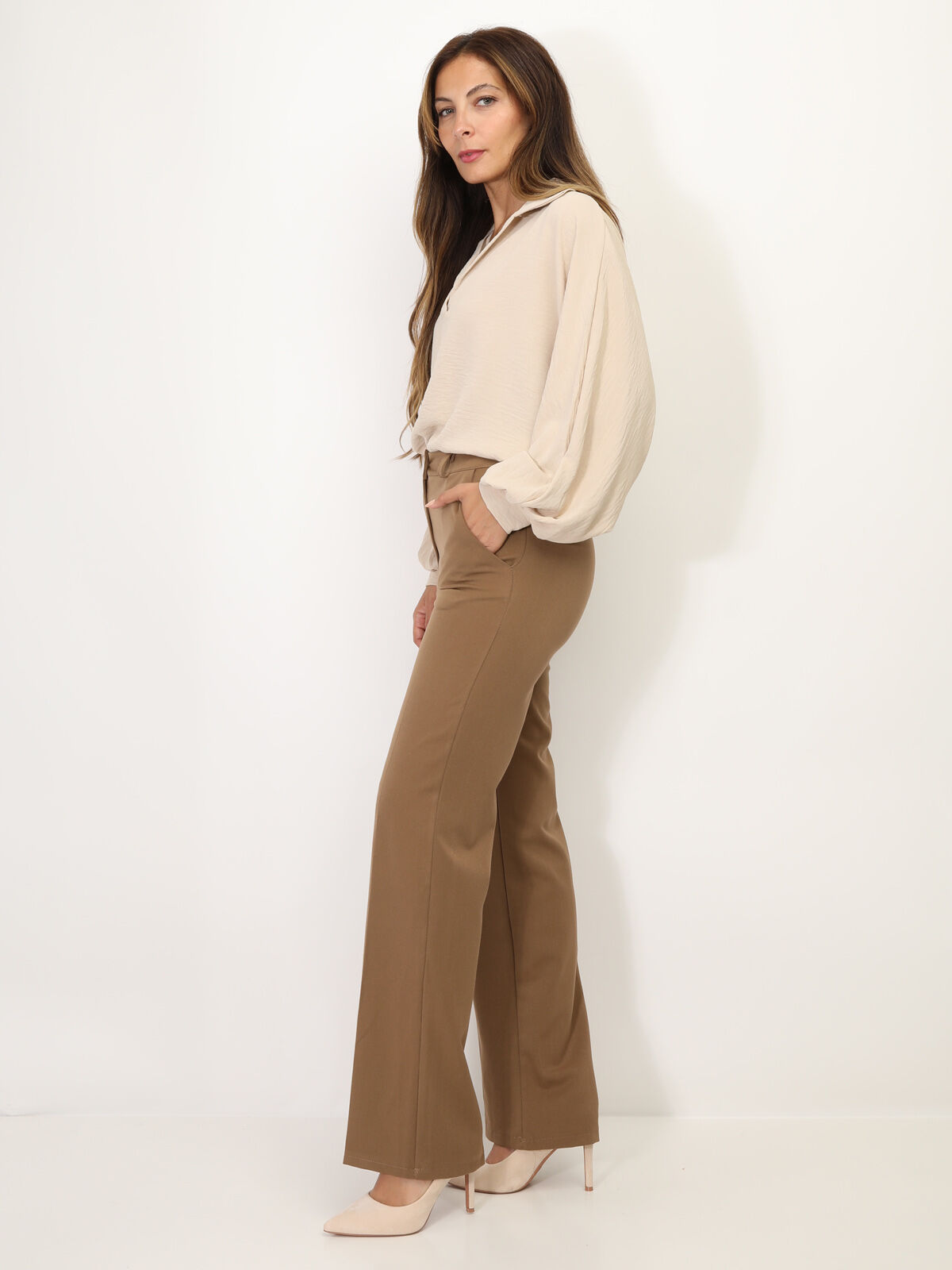 Pantalon tailleur wide leg- Camel