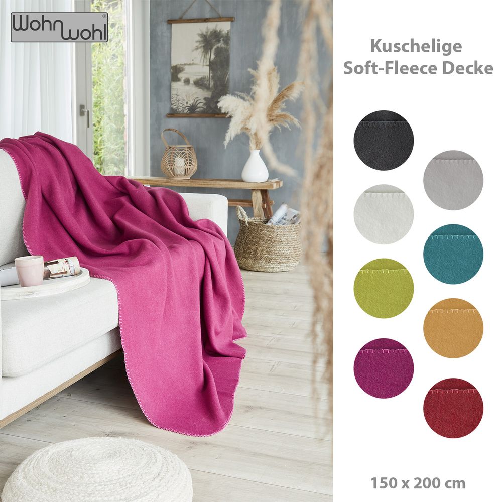 WOHNWOHL® Wohndecke uni • Soft-Fleece-Decke • Polarfleece-Decke • Tagesdecke • Kuscheldecke • Viscose-Decke Mischung • Sofaüberwurf • Fleecedecke • Couch-Decke • Überwurf • weiche Tagesdecke • 150 cm x 200 cm • 60% Polyester, 40% Viskose •
