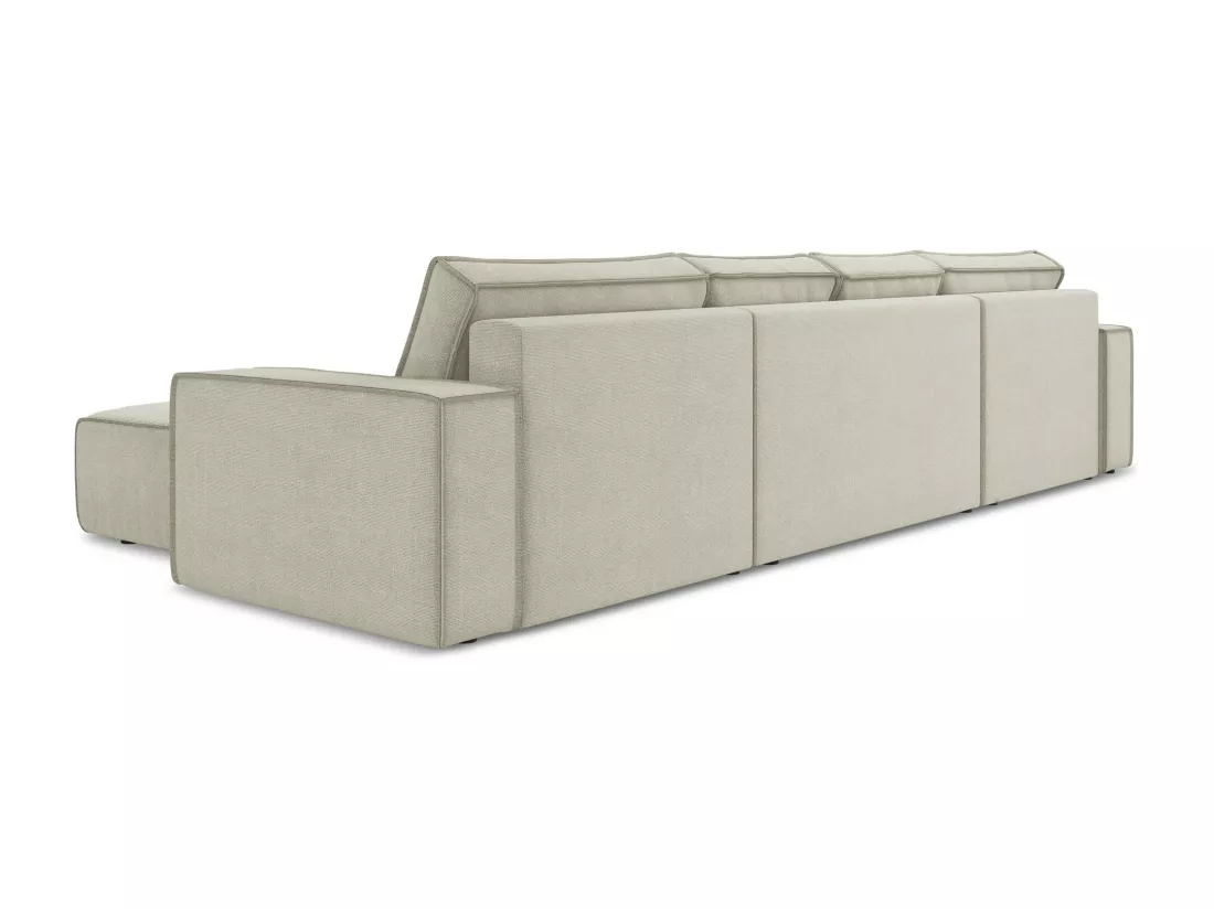 Canapé d'angle panoramique convertible en tissu texturé - beige clair - KIMO