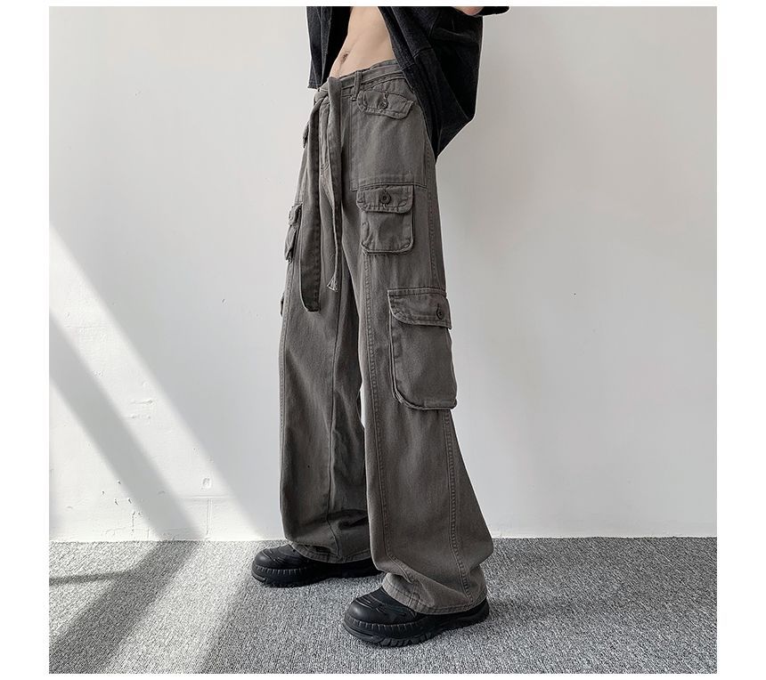 Nikoflin - Mid Rise Plain Wide Leg Cargo Jeans