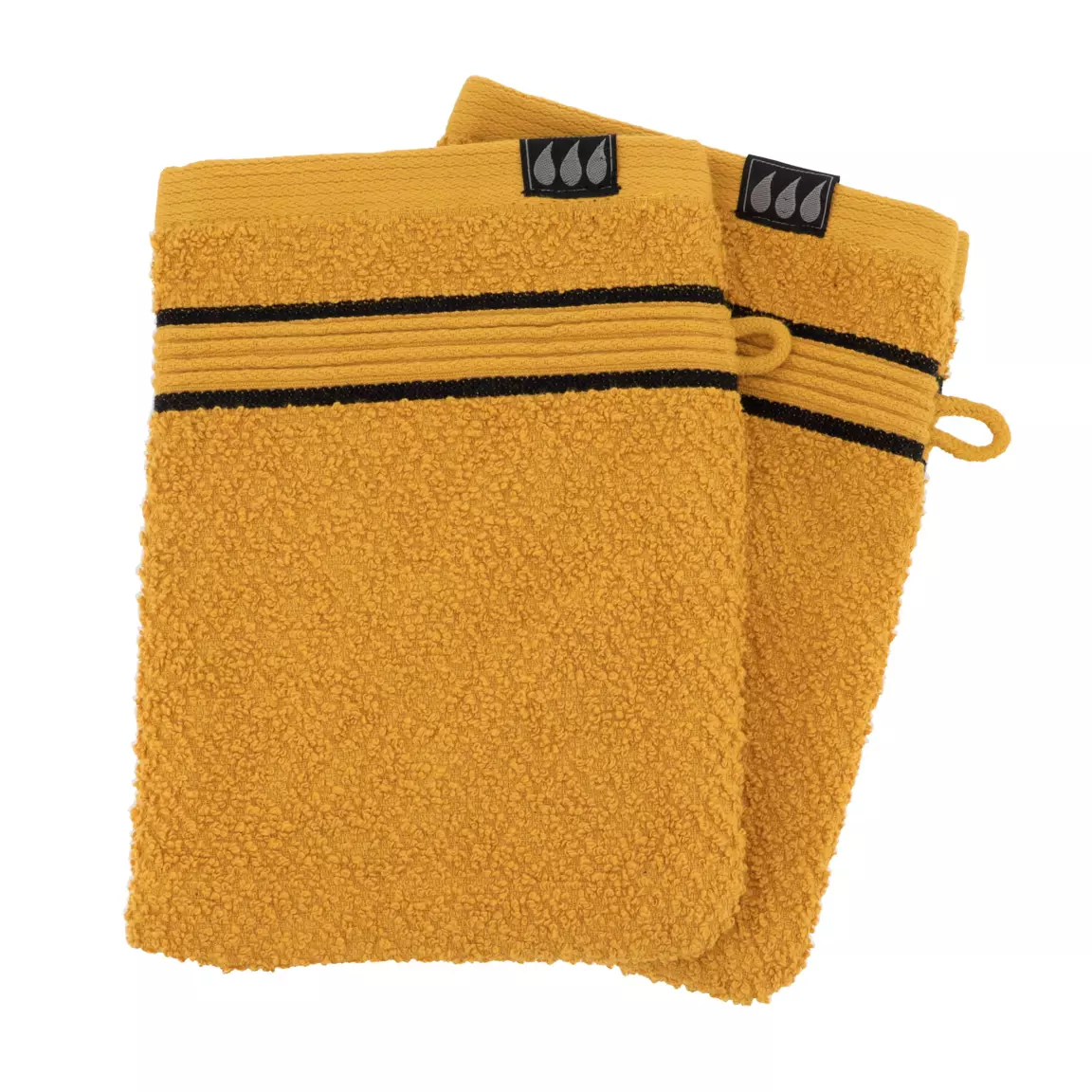 Lot de 2 gants de toilette coton (15 x 21 cm) Black Line Joia Jaune ocre / noir