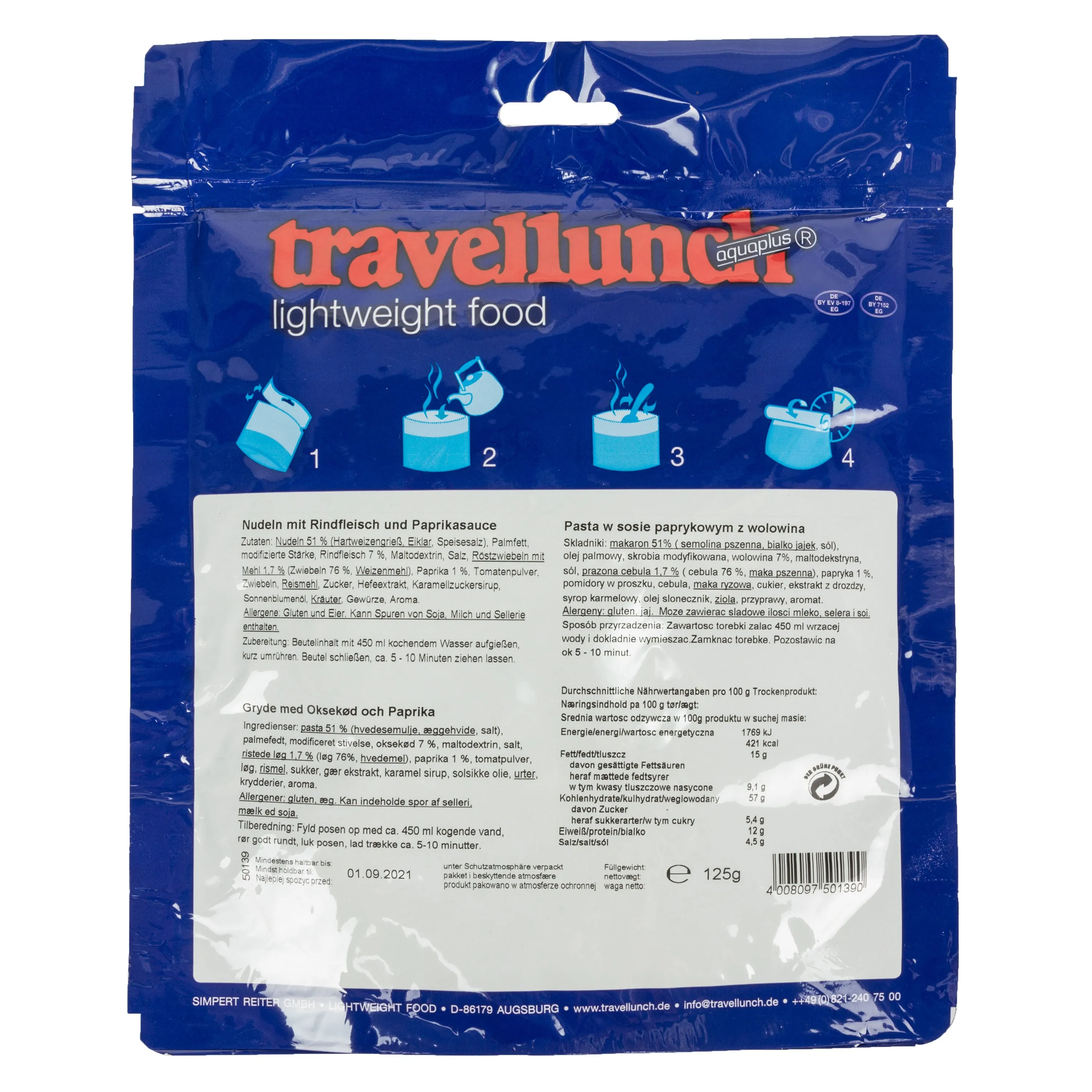 Travellunch -  Nudeln mit Rindfleisch und Paprikasauce 1er Packung