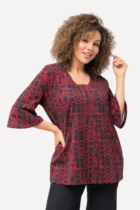 T-Shirt, Zierfalten, A-Linie, V-Ausschnitt, Halbarm