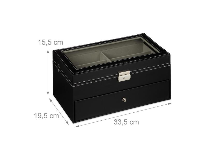 relaxdays Brillenbox für 12 Brillen 15.5 cm, Schwarz Brillenkasten