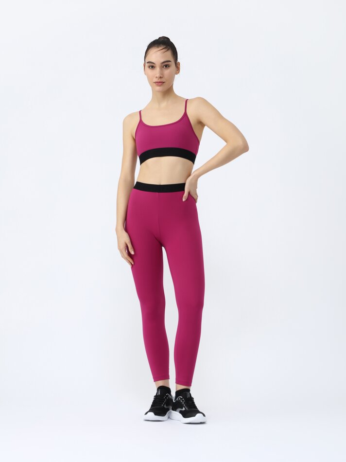 Calça legging esportiva com cós texturizado - Fúcsia