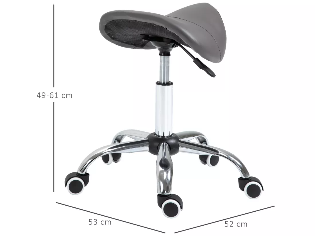 HOMCOM Tabouret de massage tabouret selle ergonomique pivotant 360° hauteur réglable revêtement synthétique gris chromé