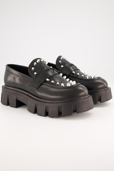 Leder-Loafer, Ziernieten, Profilsohle
