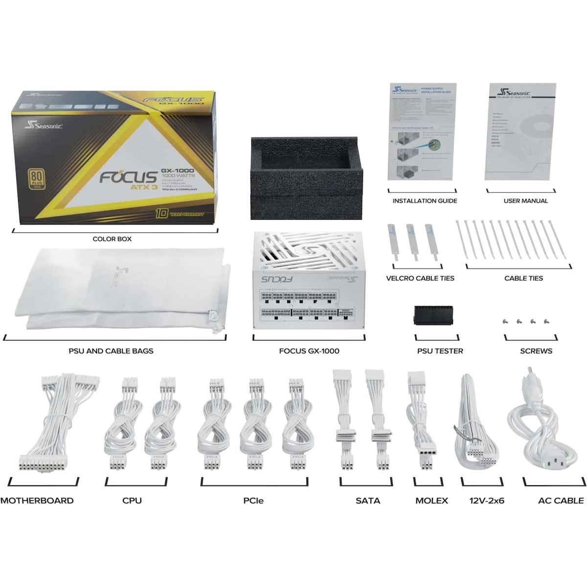 Seasonic FOCUS GX-1000 (ATX 3) WHITE 1000W strømforsyning