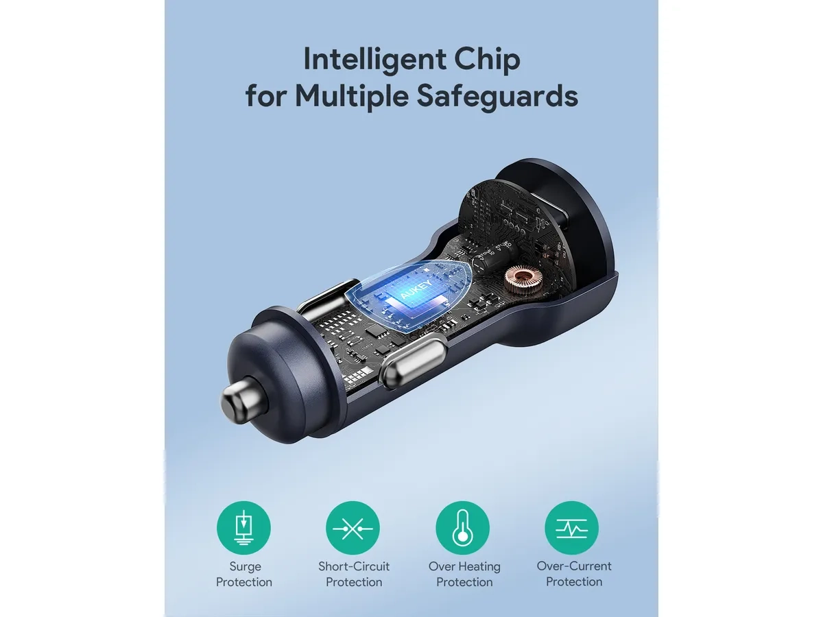 (65W) Enduro Dual USB C Auto KFZ Ladegerät Car Charger Schnellladegerät für Zigarettenanzünder Power Delivery (CC-Y23) - Schwarz