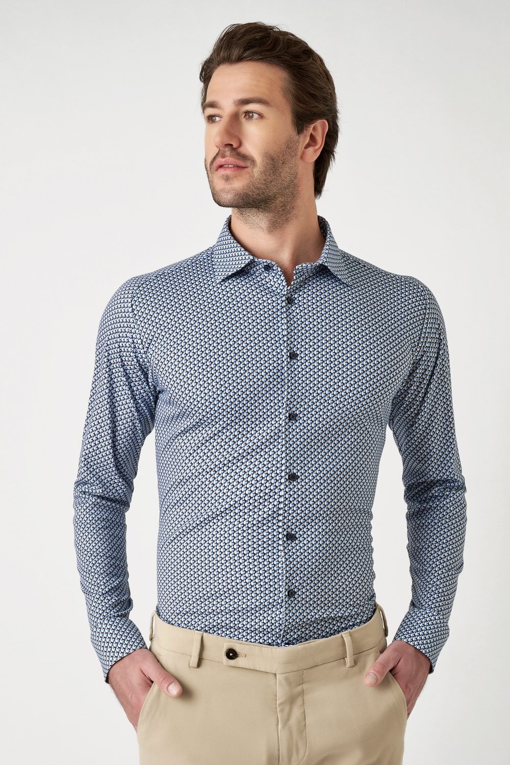 DESOTO Langarmhemd »Jerseyhemd Casual Kent langarm« Flexibler Stretch, mit modischem Allover-Print