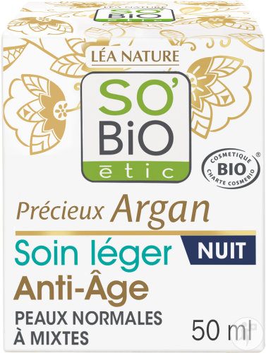So'Bio Étic Précieux Argan Soin Léger Anti-Âge Nuit Peaux Normales À Mixtes Bio 50ml